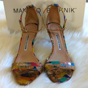 Manolo Blahnik paint splash sandals.